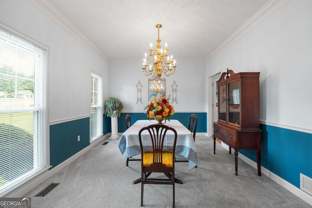 150 Tramore Trce, Tyrone, GA 30290 - dining room with a chandelier, carpet flooring, and ornamental molding