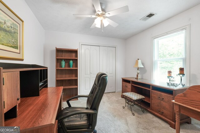 150 Tramore Trce, Tyrone, GA 30290 - office with a ceiling fan and light colored carpet