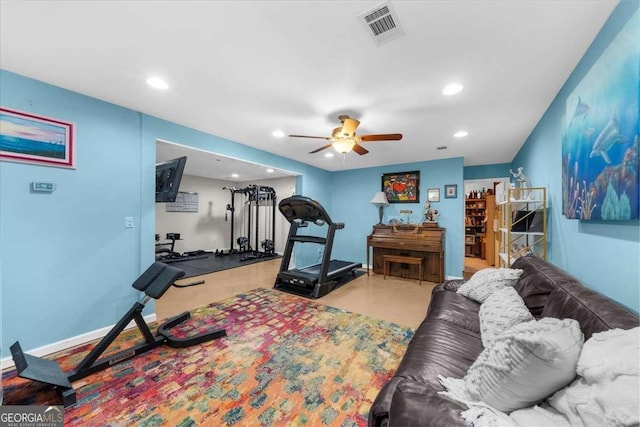 205 River Flow Dr, Dahlonega, GA 30533 - exercise area with ceiling fan and recessed lighting