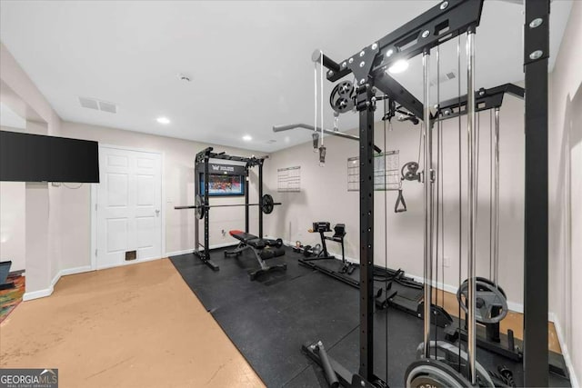 205 River Flow Dr, Dahlonega, GA 30533 - exercise area featuring baseboards and recessed lighting