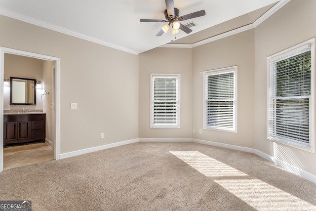 110 Wellington Way, Canton, GA 30115 - spare room with light carpet, crown molding, and ceiling fan