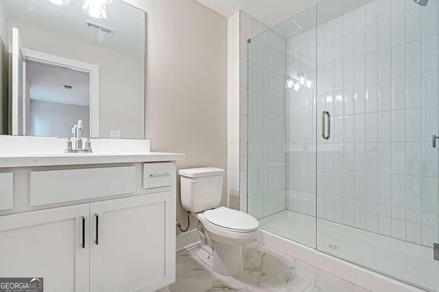 148 Palm St, Holly Springs, GA 30115 - full bath with a stall shower, vanity, and marble look tiles