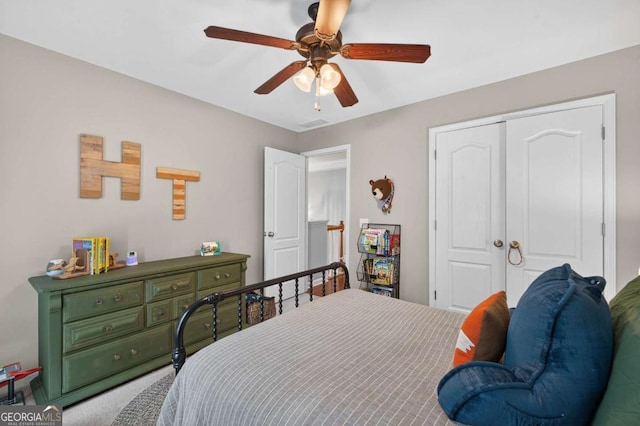 43 Emily Ln, Bogart, GA 30622 - bedroom featuring a closet, ceiling fan, and carpet floors