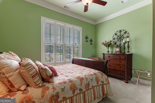 1071 Creekwood Cir, Madison, GA 30650 - carpeted bedroom featuring crown molding and ceiling fan