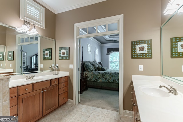 1071 Creekwood Cir, Madison, GA 30650 - full bathroom with connected bathroom, ornamental molding, two vanities, and tile patterned flooring