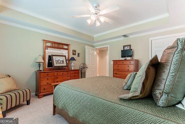 1071 Creekwood Cir, Madison, GA 30650 - bedroom with carpet floors, ornamental molding, and ceiling fan