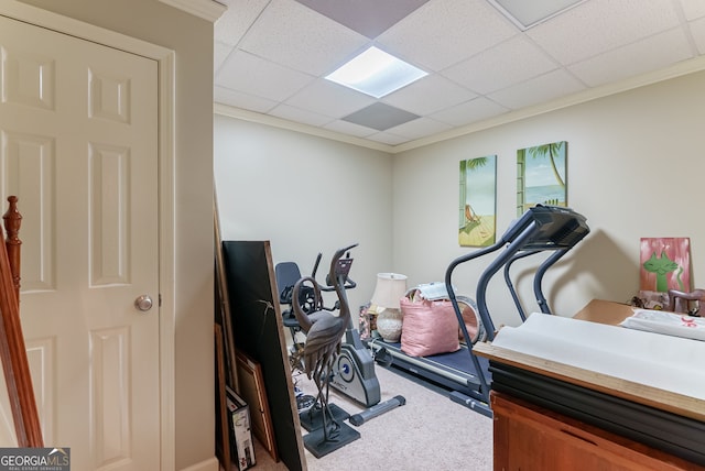 1071 Creekwood Cir, Madison, GA 30650 - exercise room with carpet and a drop ceiling