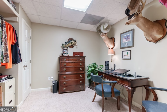 1071 Creekwood Cir, Madison, GA 30650 - home office with a paneled ceiling and light carpet