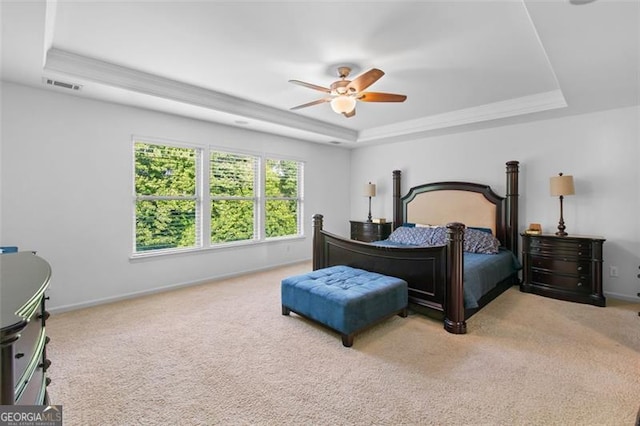 109 Hale View Cir, Canton, GA 30114 - bedroom with a raised ceiling, carpet flooring, ornamental molding, and a ceiling fan