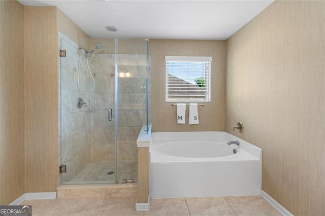109 Hale View Cir, Canton, GA 30114 - full bathroom with a bath, a stall shower, and tile patterned floors