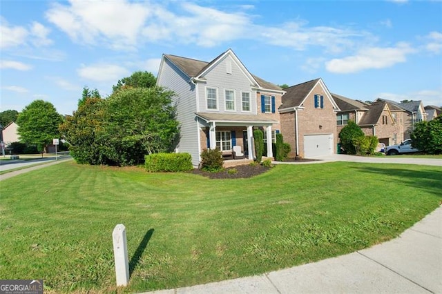 109 Hale View Cir, Canton, GA 30114 - traditional home featuring driveway, an attached garage, a front yard, covered porch, and a residential view