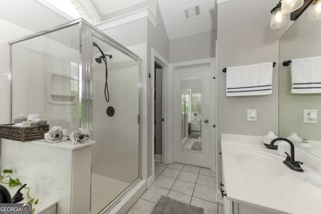 481 Fields Ferry Dr NE, Calhoun, GA 30701 - full bathroom with vanity, tile patterned flooring, and a shower stall