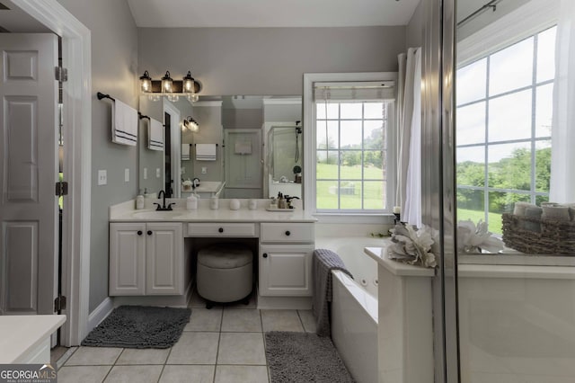 481 Fields Ferry Dr NE, Calhoun, GA 30701 - bathroom with a garden tub, vanity, tile patterned floors, and a shower stall