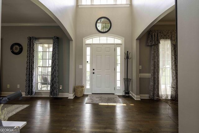 481 Fields Ferry Dr NE, Calhoun, GA 30701 - foyer with arched walkways, dark wood-style flooring, and crown molding