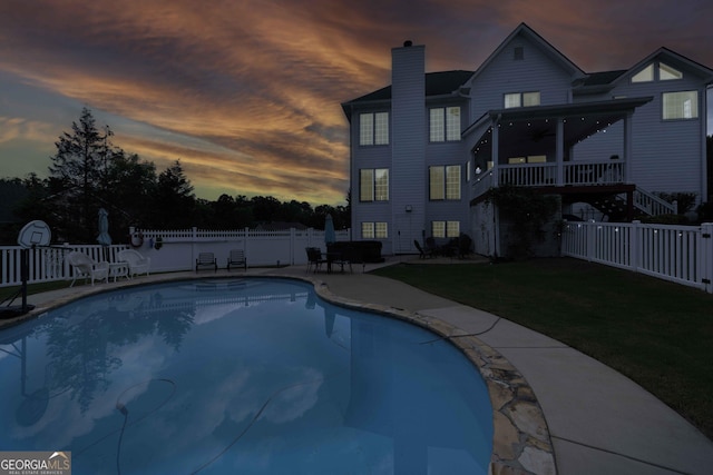 481 Fields Ferry Dr NE, Calhoun, GA 30701 - view of swimming pool with ceiling fan, a fenced backyard, a patio area, and stairs