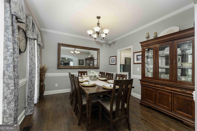 481 Fields Ferry Dr NE, Calhoun, GA 30701 - dining area with a chandelier, dark wood-style floors, and ornamental molding