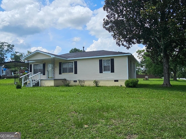 1055 Scruggs Cir, Bartow, GA 30413 - view of front of house with crawl space, a front lawn, and a porch