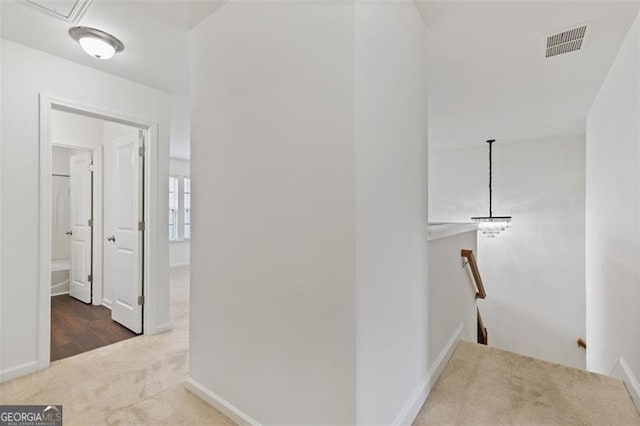 3366 Bridge Walk Dr, Lawrenceville, GA 30044 - hall featuring an upstairs landing, carpet flooring, and attic access