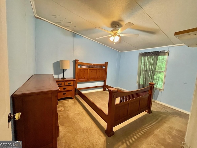 906 Billy Watts Cove Rd, Tiger, GA 30576 - bedroom with light colored carpet, vaulted ceiling, and a ceiling fan