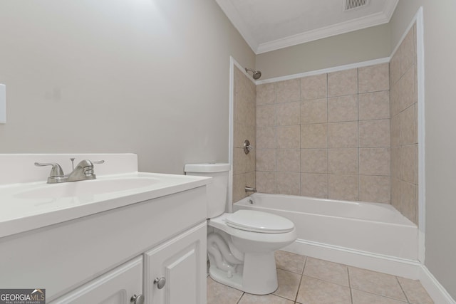 901 Jamesway Dr, Sparta, GA 31087 - bathroom featuring tile patterned flooring, crown molding, tub / shower combination, and vanity