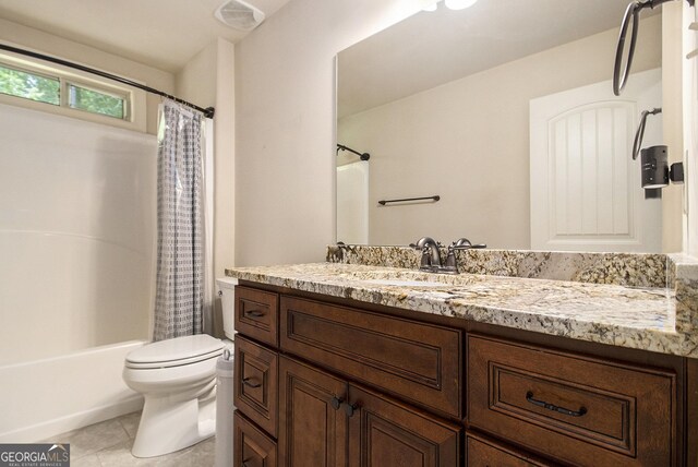 10 Ridgeview Ct, Newnan, GA 30263 - full bathroom featuring vanity, tile patterned floors, and shower / tub combo with curtain