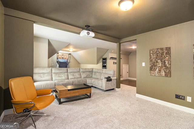 10 Ridgeview Ct, Newnan, GA 30263 - carpeted living area with baseboards and lofted ceiling
