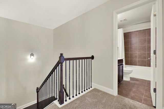 5640 Hammock Way, Cumming, GA 30028 - stairway featuring baseboards and carpet flooring