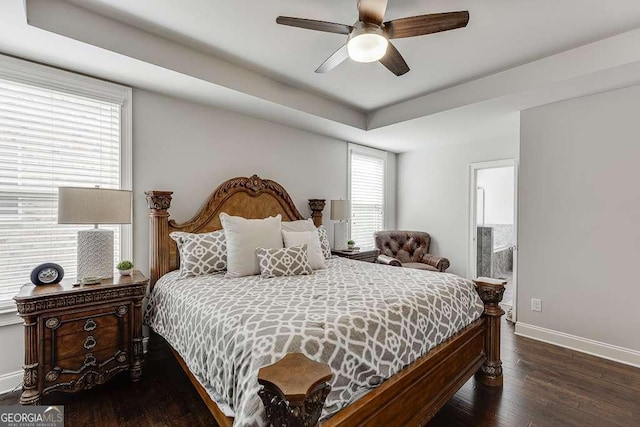 1830 Secretariat Gait Way, Suwanee, GA 30024 - bedroom featuring dark wood-type flooring, connected bathroom, and ceiling fan
