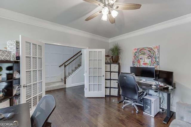 1830 Secretariat Gait Way, Suwanee, GA 30024 - office space featuring french doors, a ceiling fan, ornamental molding, and wood finished floors