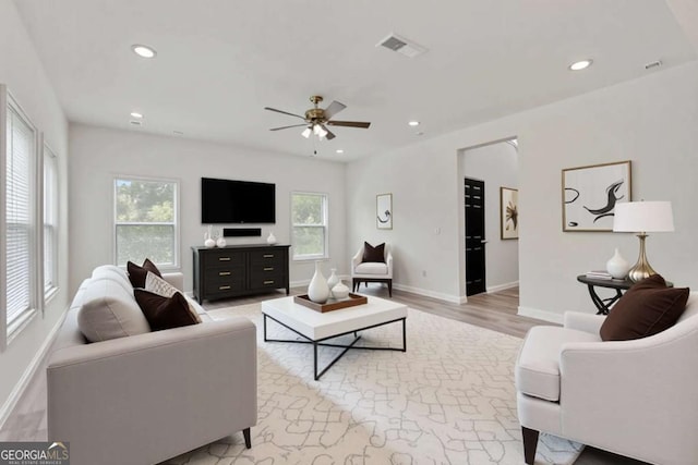 307 E Pine St E, Rockmart, GA 30153 - living area featuring ceiling fan, recessed lighting, and light wood-style floors