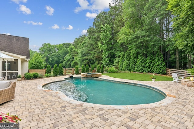 5095 Karr Rd, Cumming, GA 30040 - view of pool with a fire pit, a patio area, and a pool with connected hot tub
