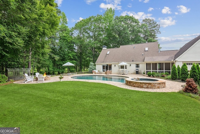 5095 Karr Rd, Cumming, GA 30040 - view of pool featuring an outdoor fire pit, a patio area, and a pool with connected hot tub