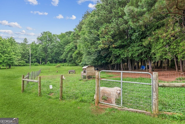 5095 Karr Rd, Cumming, GA 30040 - view of yard featuring a wooded view, a gate, and a view of rural / pastoral area