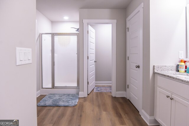 11 Rachel Ln, Hartwell, GA 30643 - full bathroom featuring a stall shower, wood finished floors, and vanity