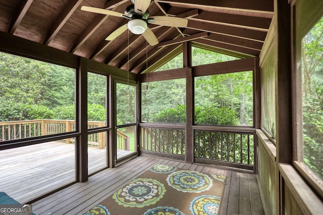 120 Fox Hunt Pl, Athens, GA 30606 - sunroom / solarium featuring a ceiling fan, vaulted ceiling, and healthy amount of natural light