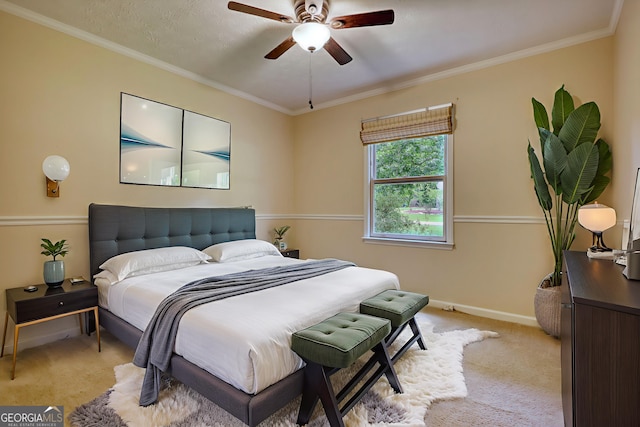 120 Fox Hunt Pl, Athens, GA 30606 - bedroom featuring light colored carpet, crown molding, and a ceiling fan