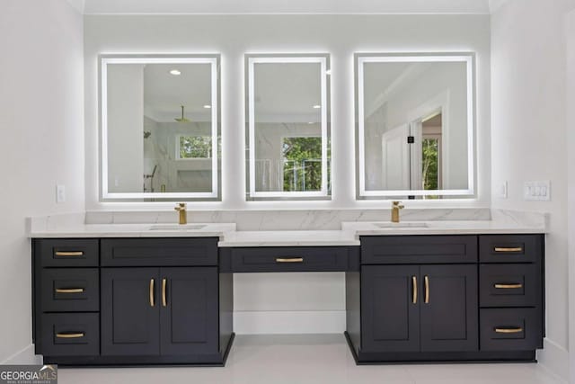 3205 Bold Springs Rd, Dacula, GA 30019 - bathroom featuring double vanity and a marble finish shower