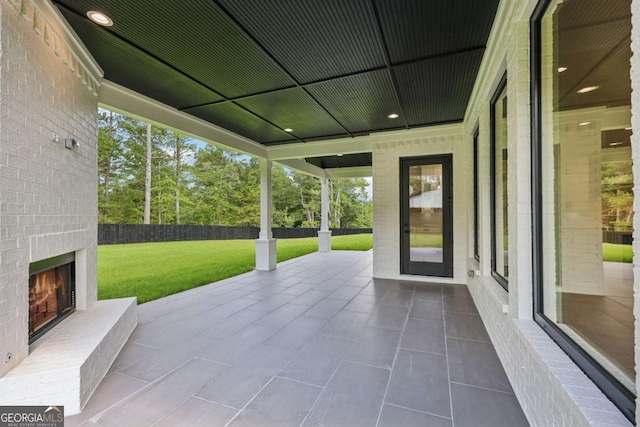 3205 Bold Springs Rd, Dacula, GA 30019 - view of patio / terrace featuring an outdoor brick fireplace