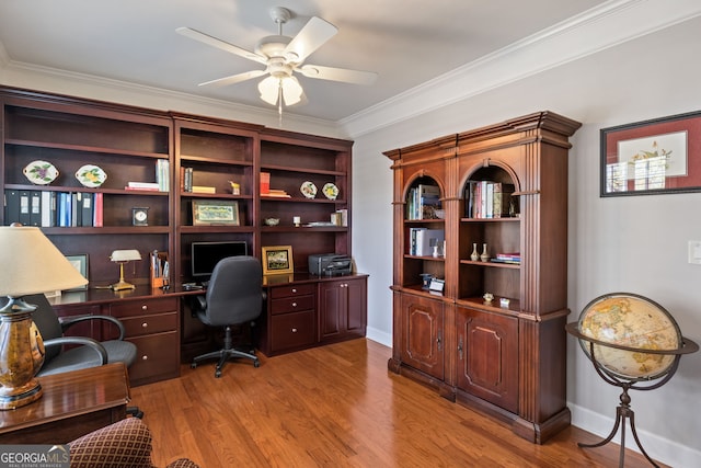 220 Begonia Ct, Griffin, GA 30223 - office space with a ceiling fan, wood finished floors, and ornamental molding