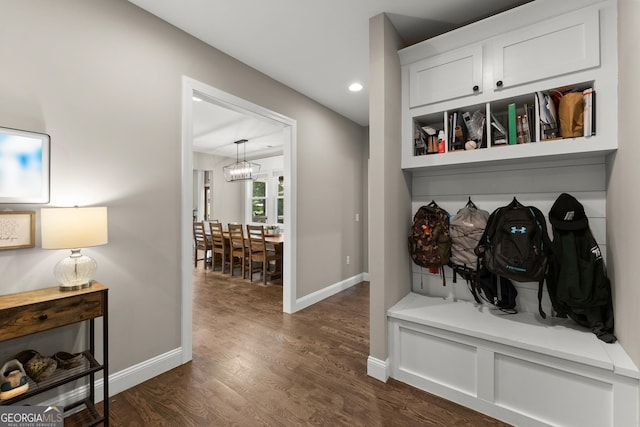 4813 Jess Helton Rd, Gainesville, GA 30506 - mudroom with dark wood-style floors, recessed lighting, and a chandelier