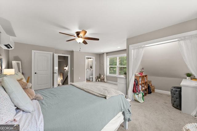 4813 Jess Helton Rd, Gainesville, GA 30506 - bedroom featuring light carpet, a ceiling fan, a wall mounted AC, and ensuite bath