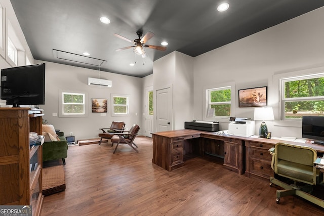 4813 Jess Helton Rd, Gainesville, GA 30506 - office with a wall unit AC, attic access, ceiling fan, wood finished floors, and recessed lighting