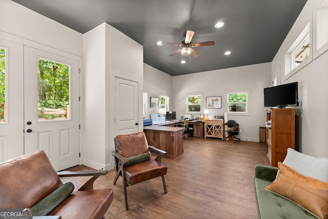 4813 Jess Helton Rd, Gainesville, GA 30506 - office space featuring healthy amount of natural light, wood finished floors, a ceiling fan, and recessed lighting