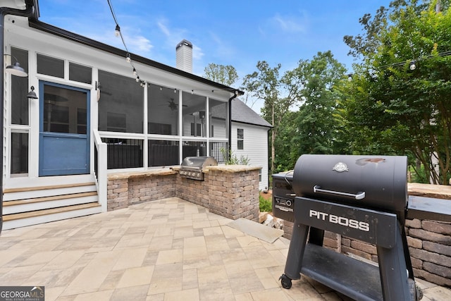 4813 Jess Helton Rd, Gainesville, GA 30506 - view of patio / terrace with area for grilling, a sunroom, and a ceiling fan