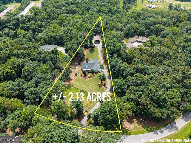 4813 Jess Helton Rd, Gainesville, GA 30506 - aerial view of property and surrounding area with a forest and property boundaries highlighted