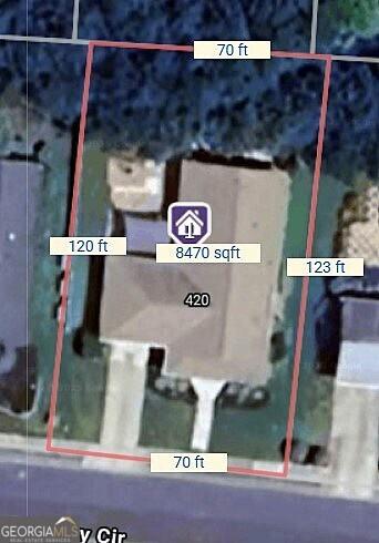 420 Ashbury Cir, Dallas, GA 30157 - aerial view of property's location featuring property boundaries highlighted