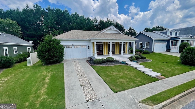 420 Ashbury Cir, Dallas, GA 30157 - view of front of property with an attached garage, driveway, covered porch, and a front lawn