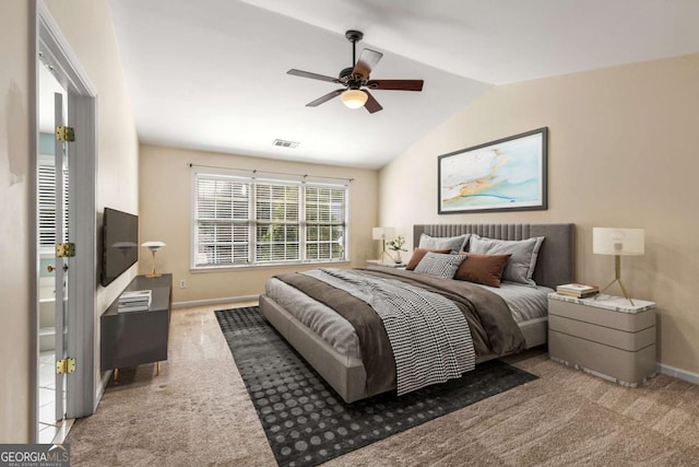 5035 Foxberry Ln, Roswell, GA 30075 - carpeted bedroom with lofted ceiling and ceiling fan