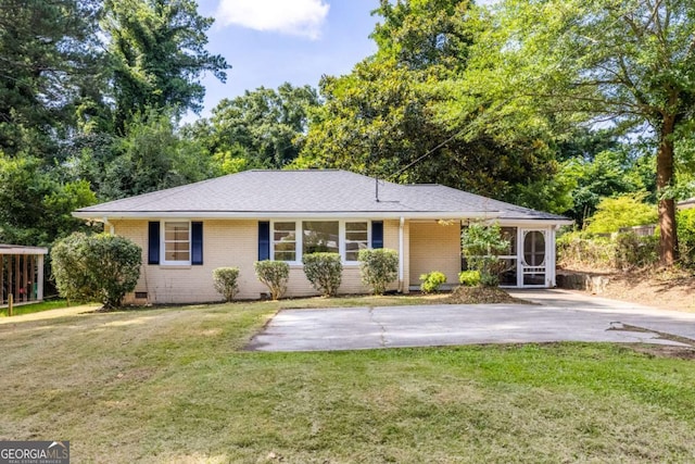 3205 Mcafee Rd, Decatur, GA 30032 - ranch-style home featuring brick siding, a front lawn, crawl space, and driveway