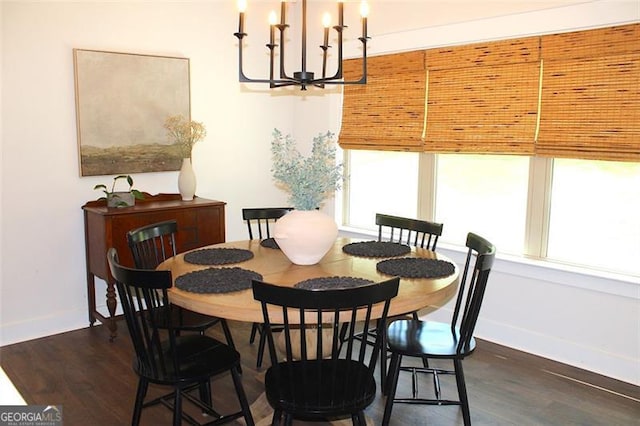 688 Harmony Rd, Temple, GA 30179 - dining area with a chandelier, healthy amount of natural light, and dark wood-style floors